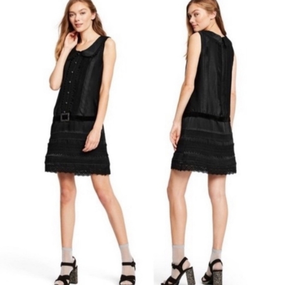 Anna Sui for Target Black Belted drop Waist Silky Lace details Dress Size 11. - Picture 2 of 16